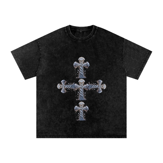 "Holy Cross" Acid Wash Oversize T-Shirt